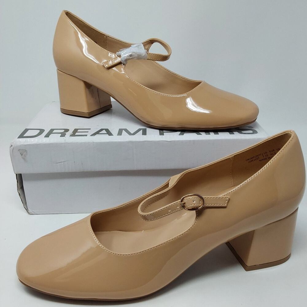 Dream Pairs Nude Patent Mary Jane Block Heel Pumps Women's US 10 EUR 41.5